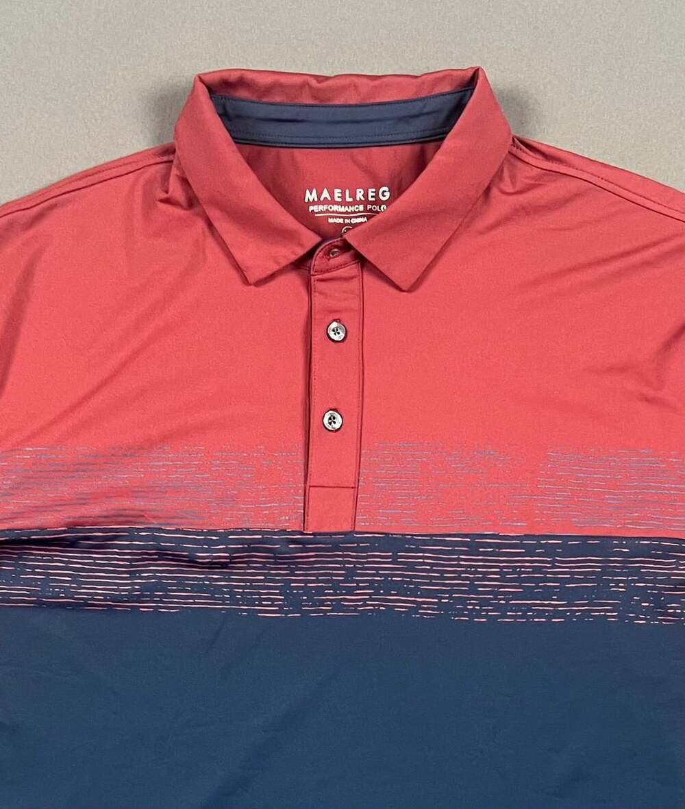 Maelreg Men's XL Red & Navy Blue Color Block Performance Golf Polo Shirt